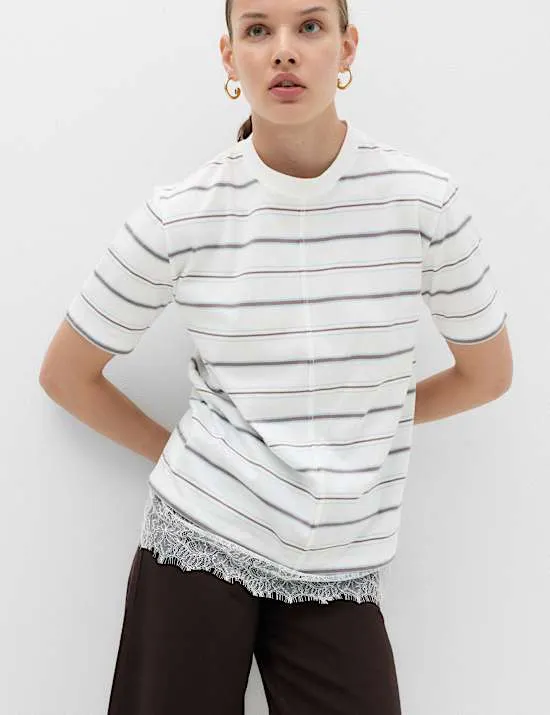 Pure Cotton Lace Hem T-Shirt