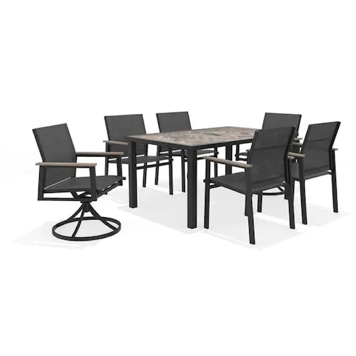 Shelburne 7-Piece 6-Seat Steel-Frame Outdoor Dining Patio Set, Graphite with Black Sling