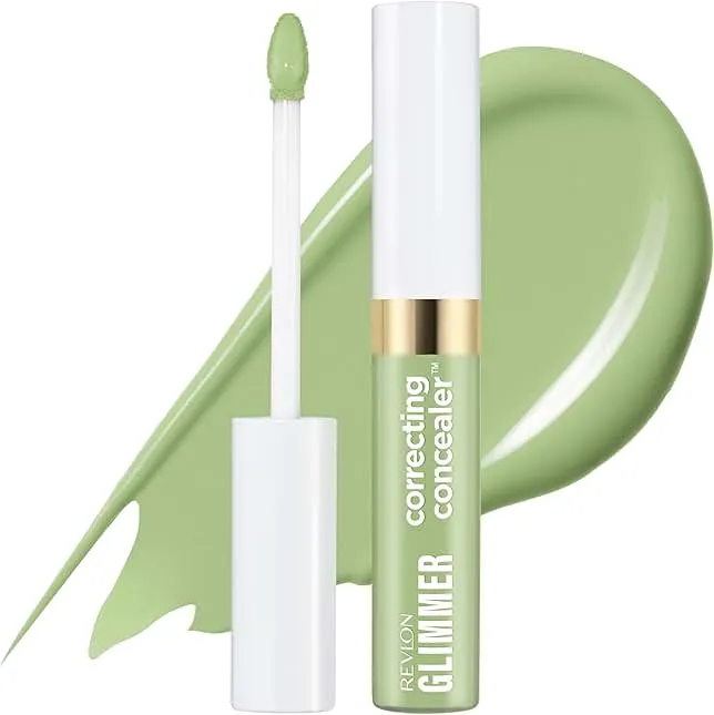 Revlon Glimmer Correcting Concealer, Liquid Under Eye Makeup, Made with Caffeine, Vitamin C, & Stevioside, 100 Green, 0.3 fl oz