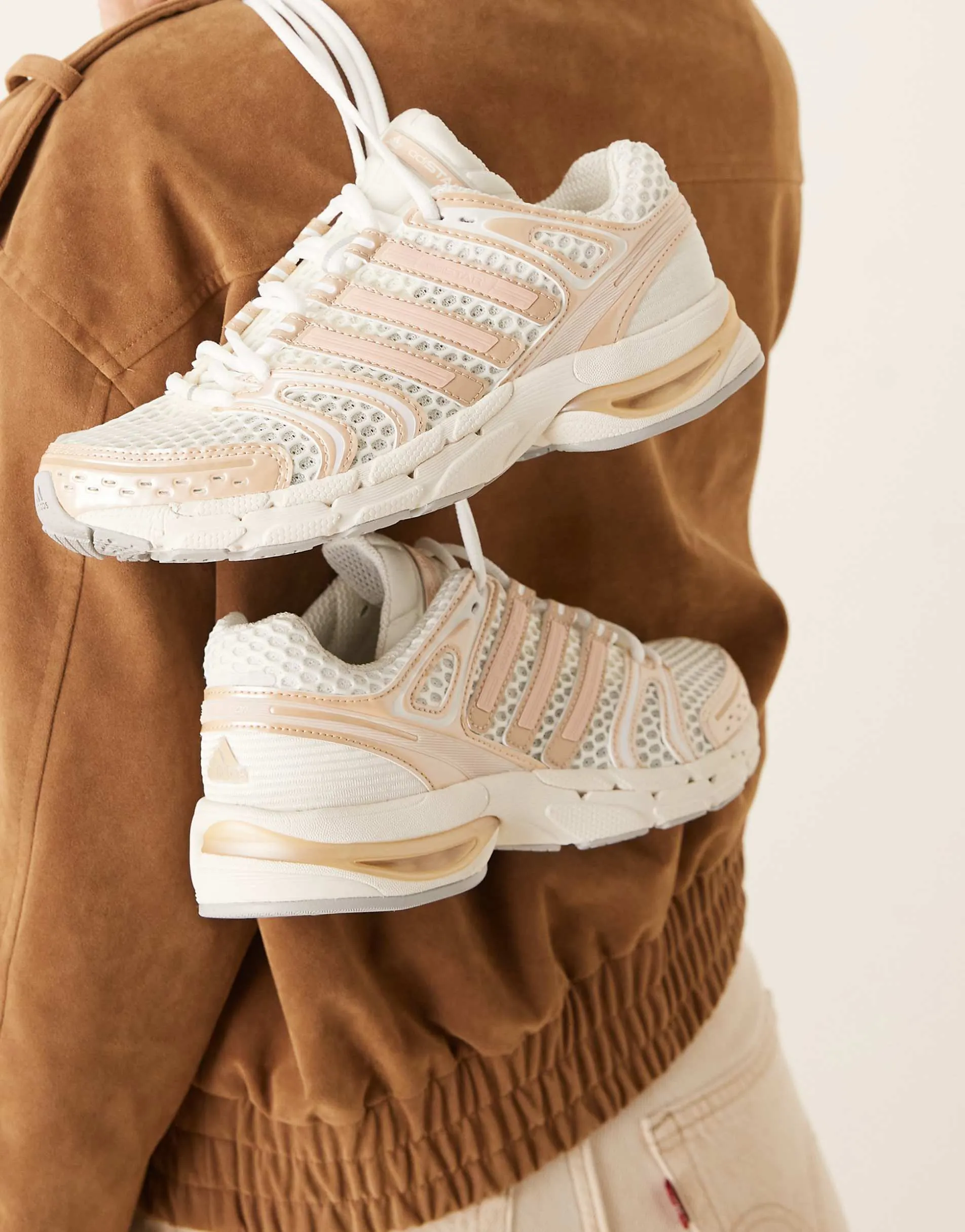 adidas Originals Adistar Control 5 trainers in white and light pink