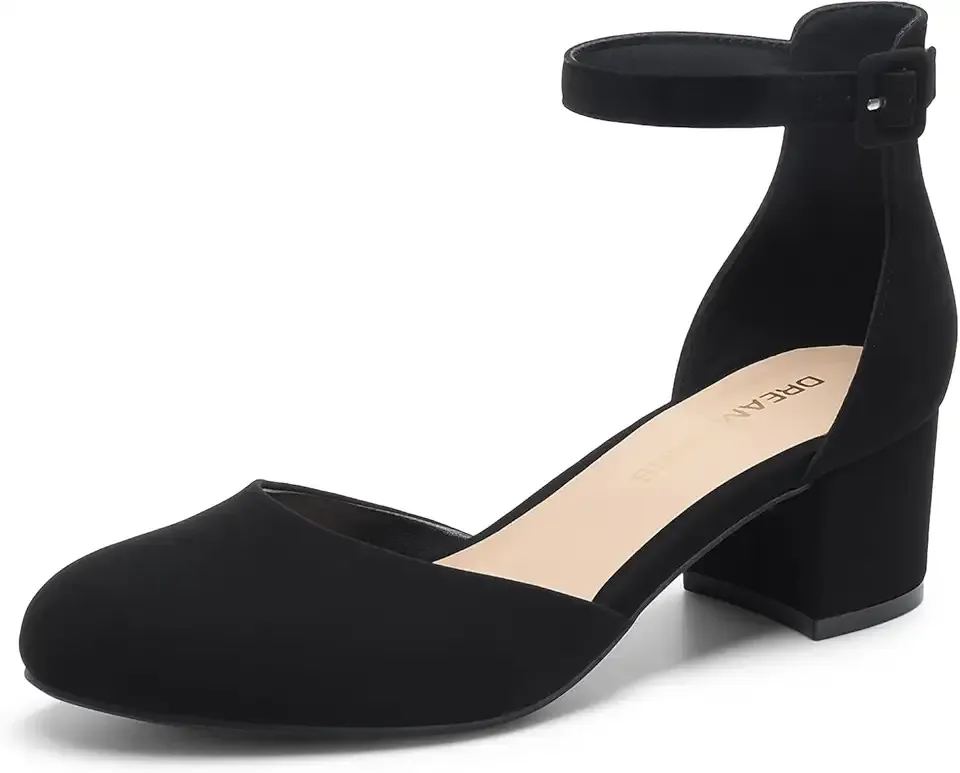 Women's Closed Round Toe Low Block Heels Ankle Strap Chunky Heel Pumps Dress Wedding Office Party Shoes