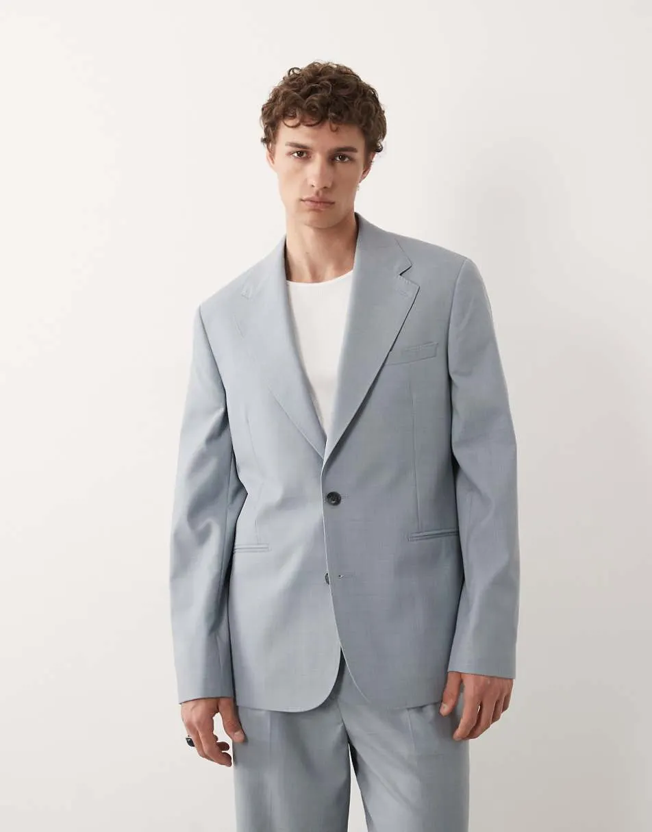 ASOS DESIGN premium slim suit jacket in light blue linen and wool