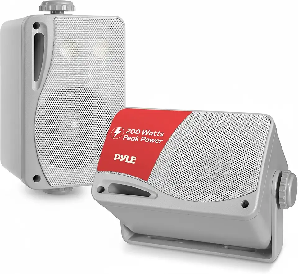 Pyle 3-Way Waterproof Marine Box Speakers - 3.5" 200 Watt Dual Indoor Outdoor Speaker System - Weatherproof/Waterproof Outdoor Speaker - Home, Boat, Pool, Patio Indoor Outdoor Use PLMR24S (Silver)