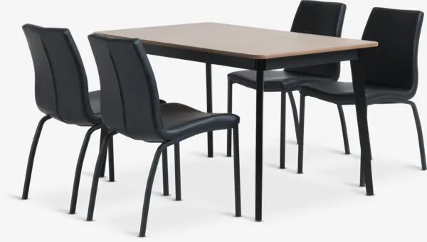 JEGIND + ASAA JEGIND L130 tafel naturel eiken/zwart + 4 ASAA zwart