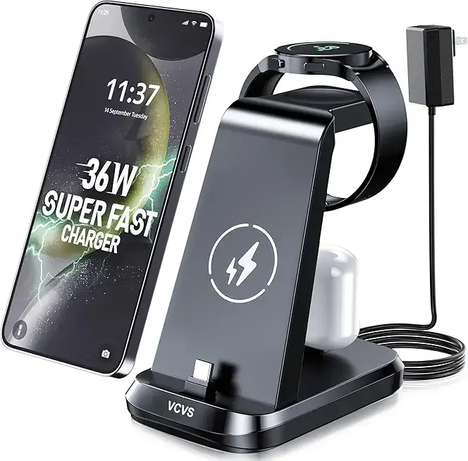 VCVS 36W USB C Super Fast Charging Station for Samsung Phones Watches Earbuds, 3 in 1 Charger for Samsung Galaxy Watch Ultra/7/6/5/4/3, Galaxy S24/S23/S22/21/20,Note20/10,Z Fold/Flip 5/4,USB-C Buds