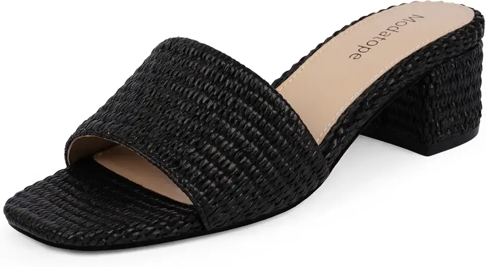 Braided Sandals Women Chunky Heel Square Toe Sandals for Women Open Toe Heeled Mules