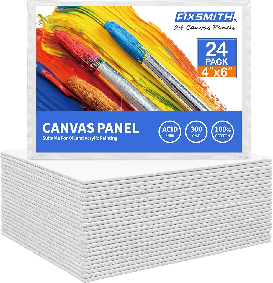 FIXSMITH 4x6 Canvas Boards for Painting, 24 Pack Mini Canvases