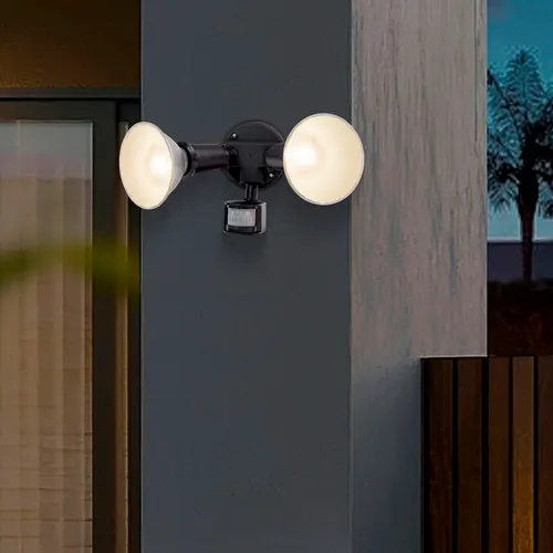 Patriot Lighting® Black Dual Head Motion Sensor Outdoor Security Flood Light