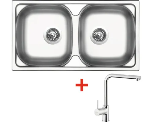 Nerezový dřez s baterií OKIO 780 DUO 435 x 780 mm + baterie ELKA N88