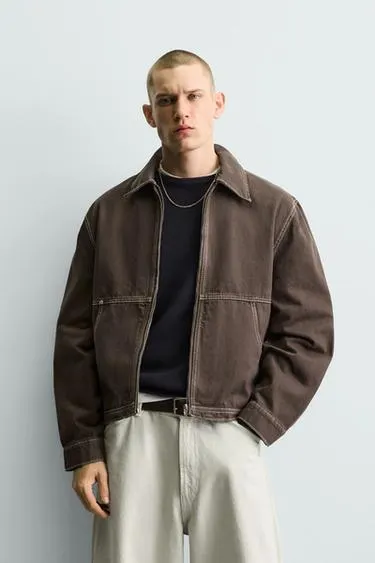 CONTRAST TOPSTITCHING BOXY JACKET