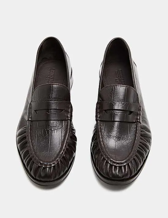 Slip-on-Slipper aus Leder mit Rüschen