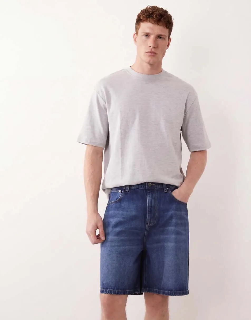 ASOS DESIGN mid length denim jorts in dark washed blue