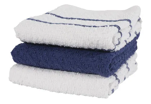 Set of 3 Striped Terry Kitchen Towels - Blue