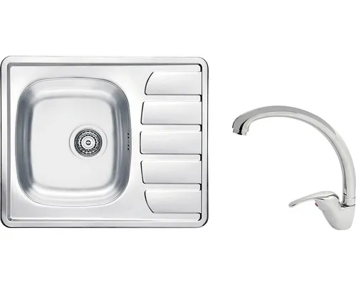 Nerezový dřez s baterií ALVEUS Zoom 10 Natur 615x500x0,6 mm + baterie Grandia SETA266