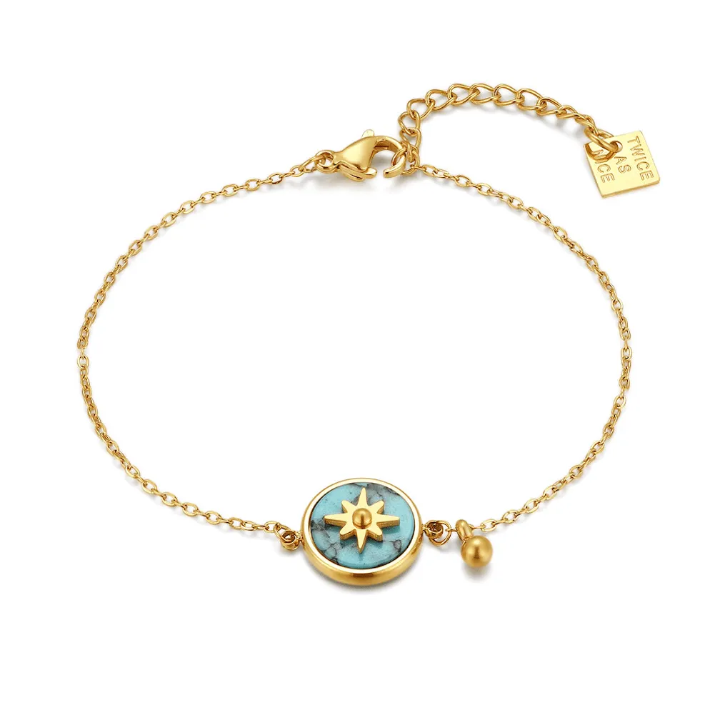 Armband in edelstaal, kompas met turquoise steen