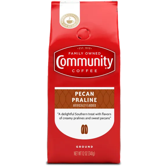 Community Coffee Pecan Praline Medium Roast Ground 12 oz Gable Top