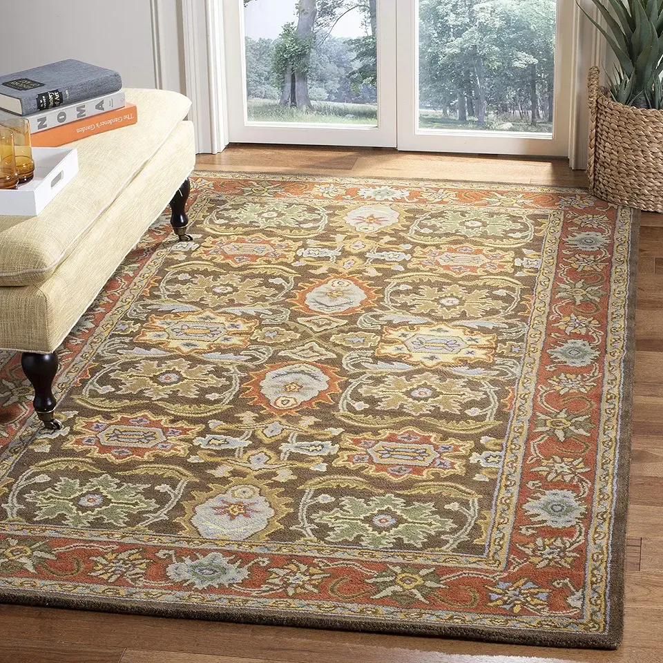 SAFAVIEH Heritage Collection Area Rug - 5' x 8', Chocolate & Tangerine, Handmade Traditional Oriental Wool, Ideal for High Traffic Areas in Living Room, Bedroom (HG734B)