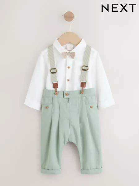Sage Green Baby Shirt Trousers and Braces Set 3 Piece (0mths-2yrs)