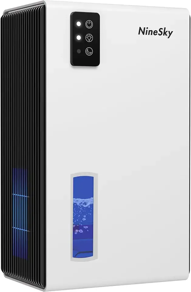 NineSky Dehumidifiers for Home, 95 OZ Water Tank, (1000 sq.ft) Dehumidifiers for Bathroom Bedroom Basement with Auto Shut Off,7 Colors LED Light(White)