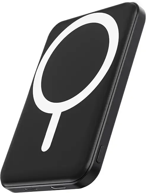 podoru for Magsafe Battery Pack, 5000mAh Magnetic Power Bank with Type-C Cable 20W PD Fast Charging Lighting Input Wireless Portable Charger for iPhone 17/16/15/14/13/12/ All Series-Black
