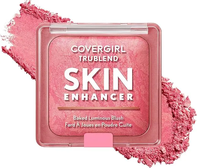 COVERGIRL TruBlend Skin Enhancer Baked Luminous Blush, with Hyaluronic Acid & White Rose Extract, Blends Seamlessly - Please Please Pink (Bright Pink with Light Swirls)