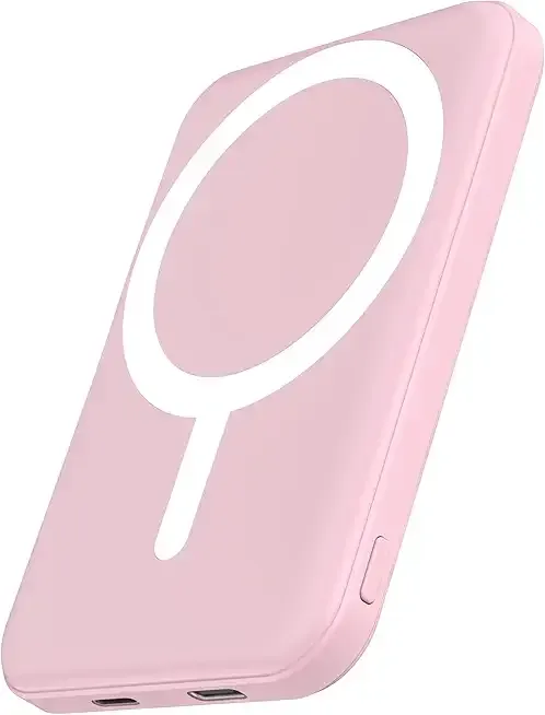 podoru for Magsafe Battery Pack, 5000mAh Magnetic Power Bank with Type-C Cable 20W PD Fast Charging Lighting Input Wireless Portable Charger for iPhone 17/16/15/14/13/12/ All Series-Pink