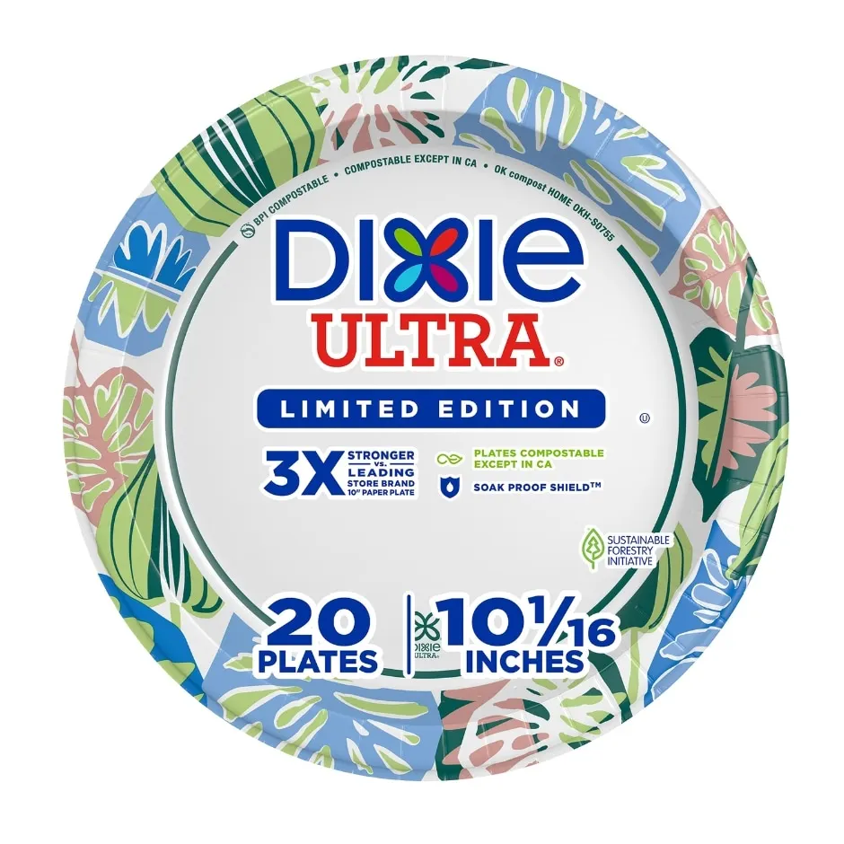 DIXIE ULTRA® COMPOSTABLE 10 INCH PAPER PLATES, 20 COUNT
