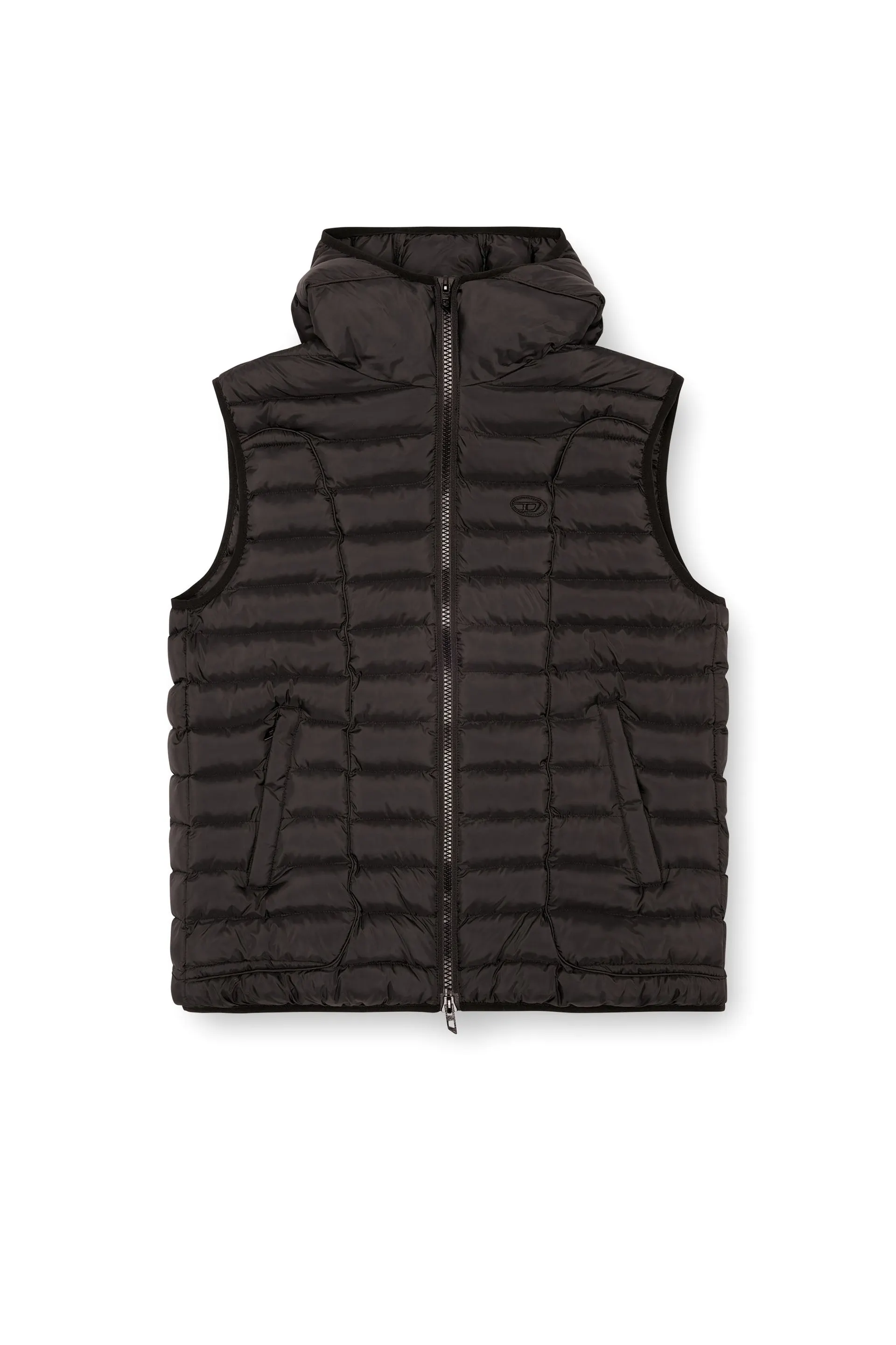 Hooded puffer vest in light nylon
