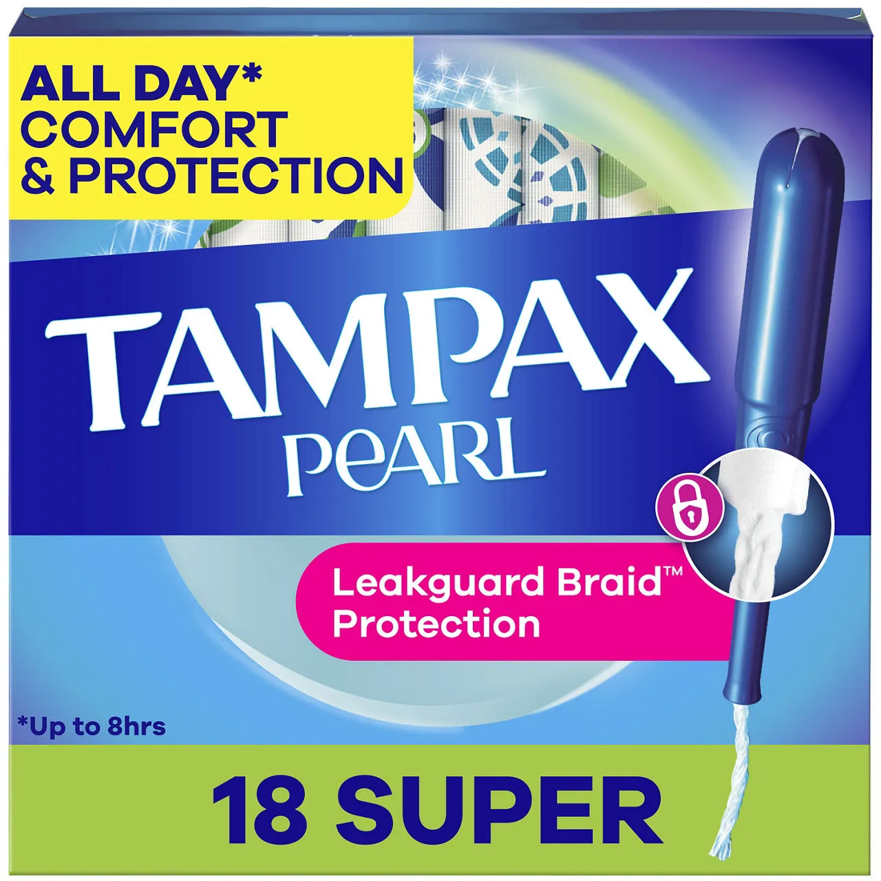 Tampax Pearl Tampons, with LeakGuard Braid, Super Absorbency, Unscented, 18 Count