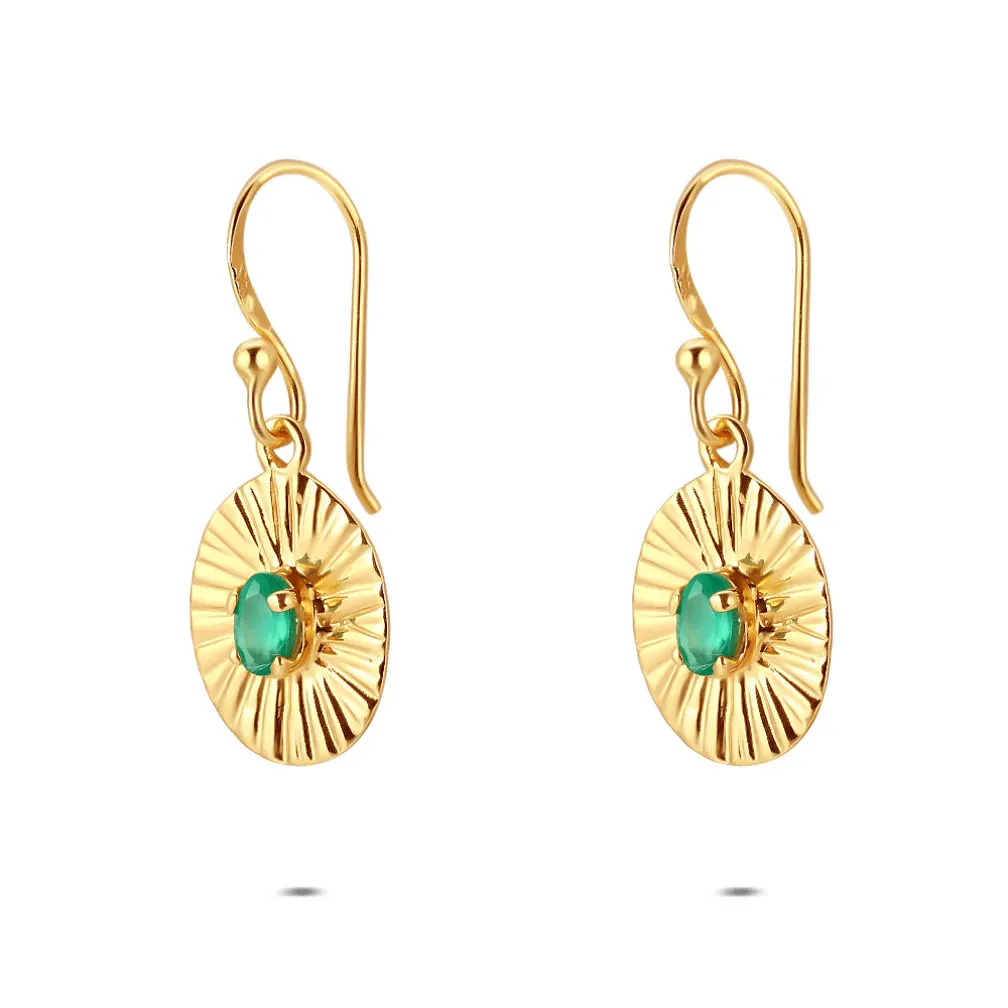 Oorbel in zilver, ovalen met groene steen