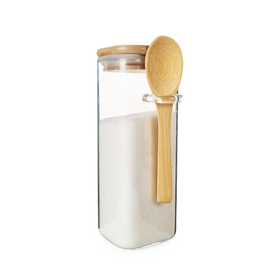 Frasco de Vidrio Cuadrado Otten SY-SS6615 500 ml Tapa Bambú con Cuchara 6x6x...