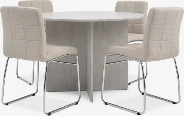 KRONDAL + HAMMEL KRONDAL Ø110 tafel travertijn + 4 HAMMEL stoelen beige