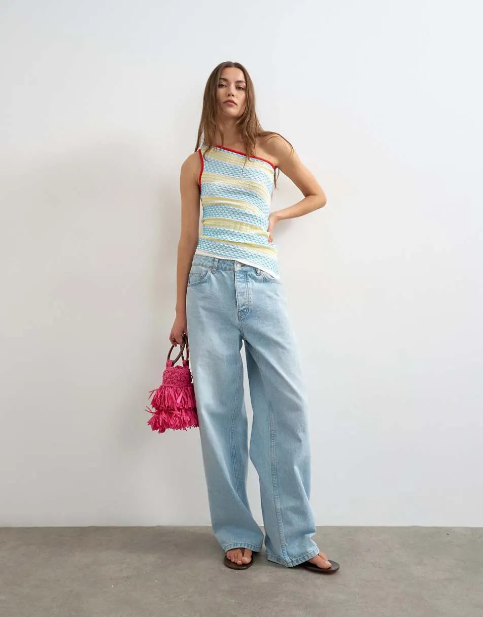 Topshop knitted asymmetric one shoulder colour pop top in multi