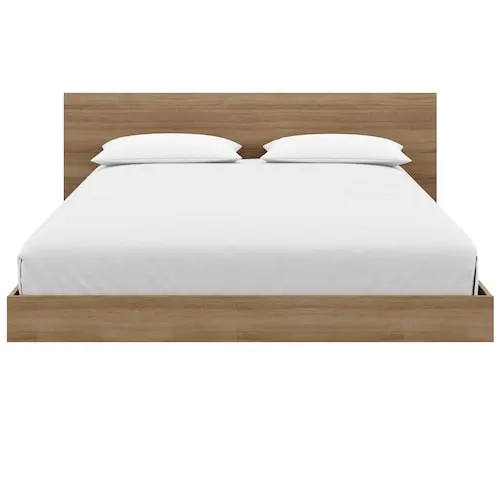 Nexera Satori Low Profile Queen Size Platform Bed with Headboard in Brown Oak