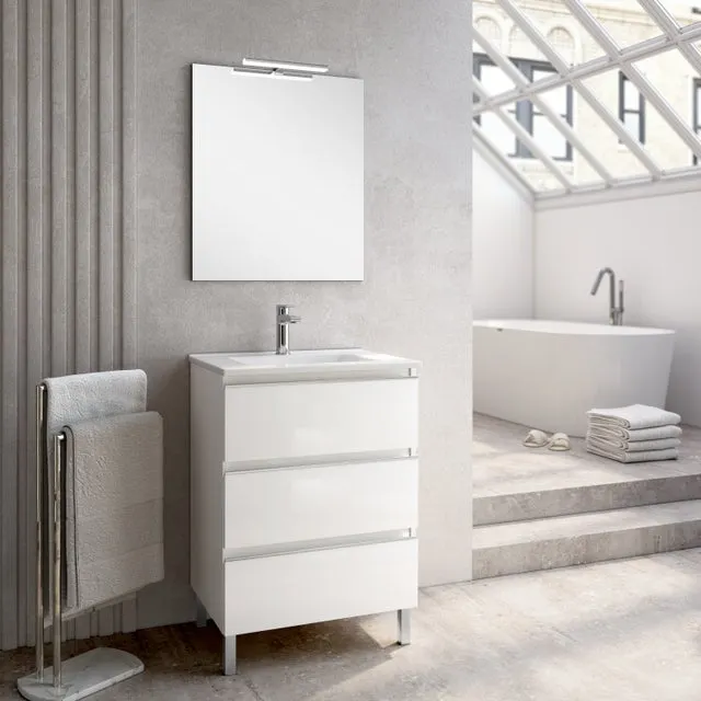 Mueble de baño con Lavabo ROMA 3 Cajones Blanco Lacado 70x45 cm - EGORE