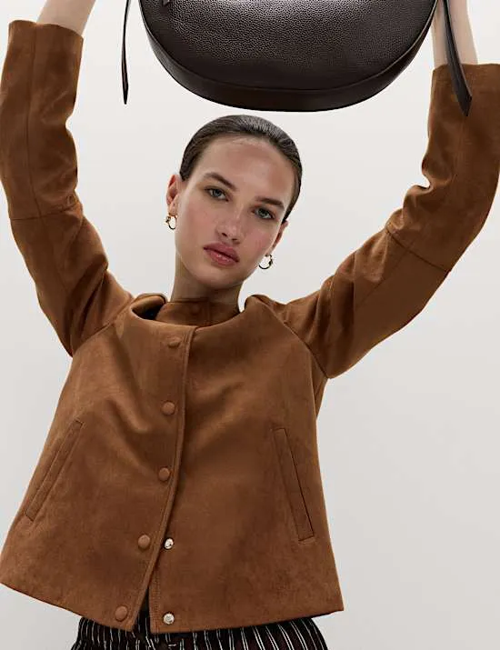 Suedette Collarless Jacket