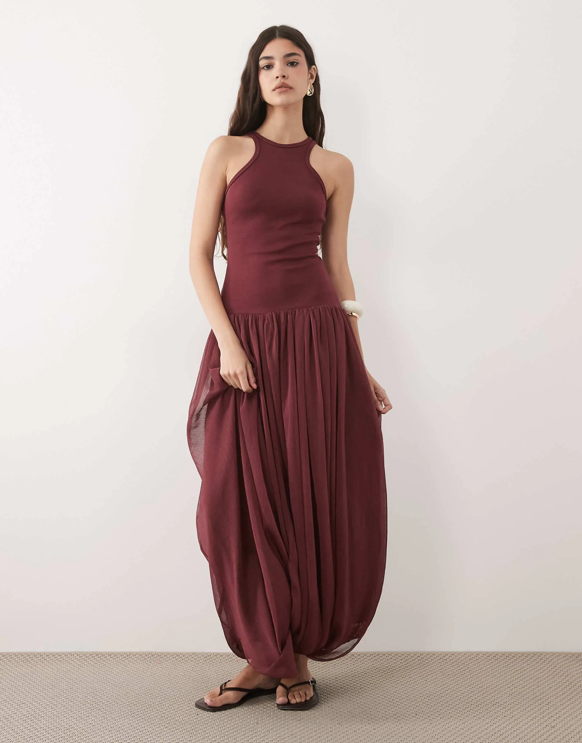 ASOS DESIGN hybrid racer maxi dress in burgundy
