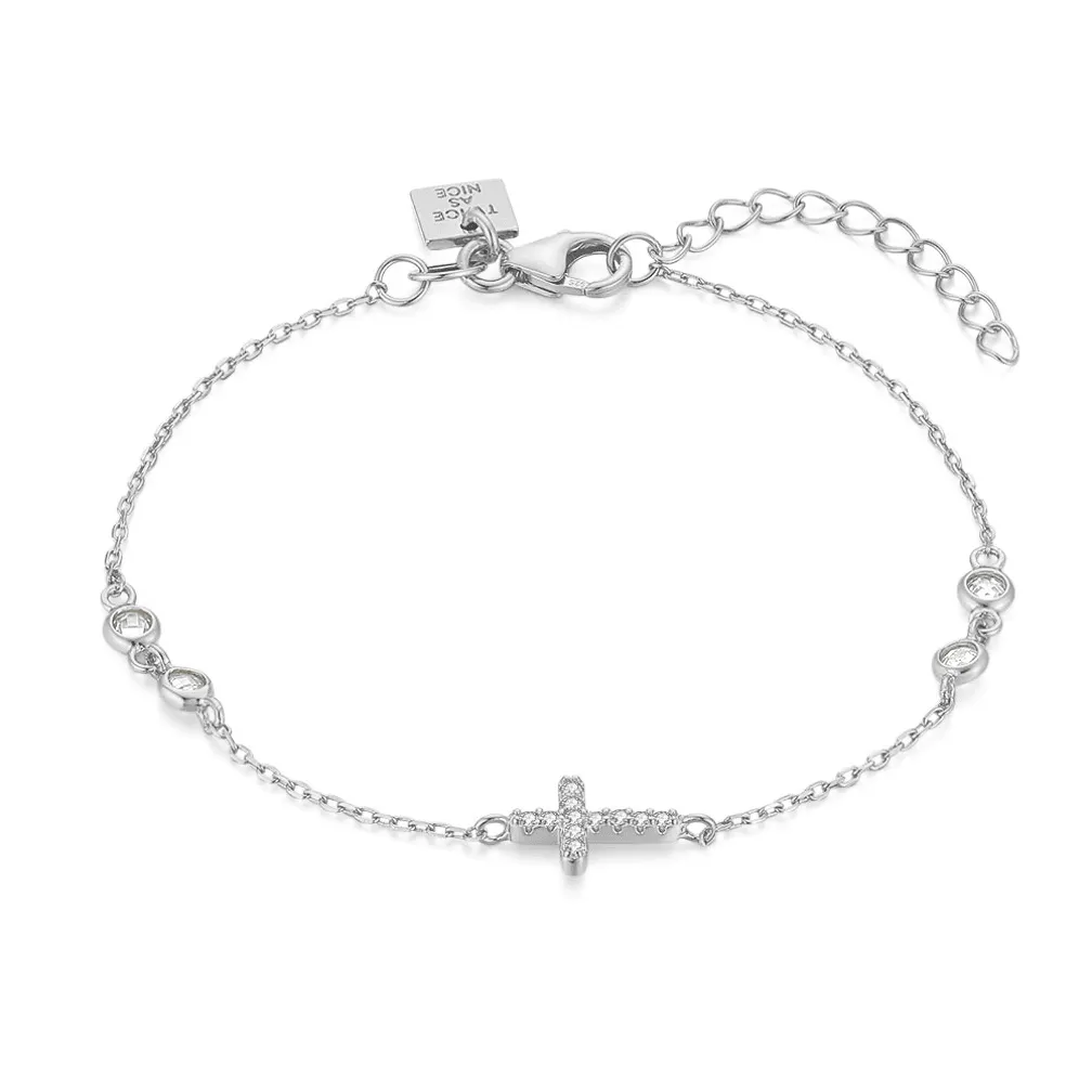 Armband in zilver, kruisje, zirkonia