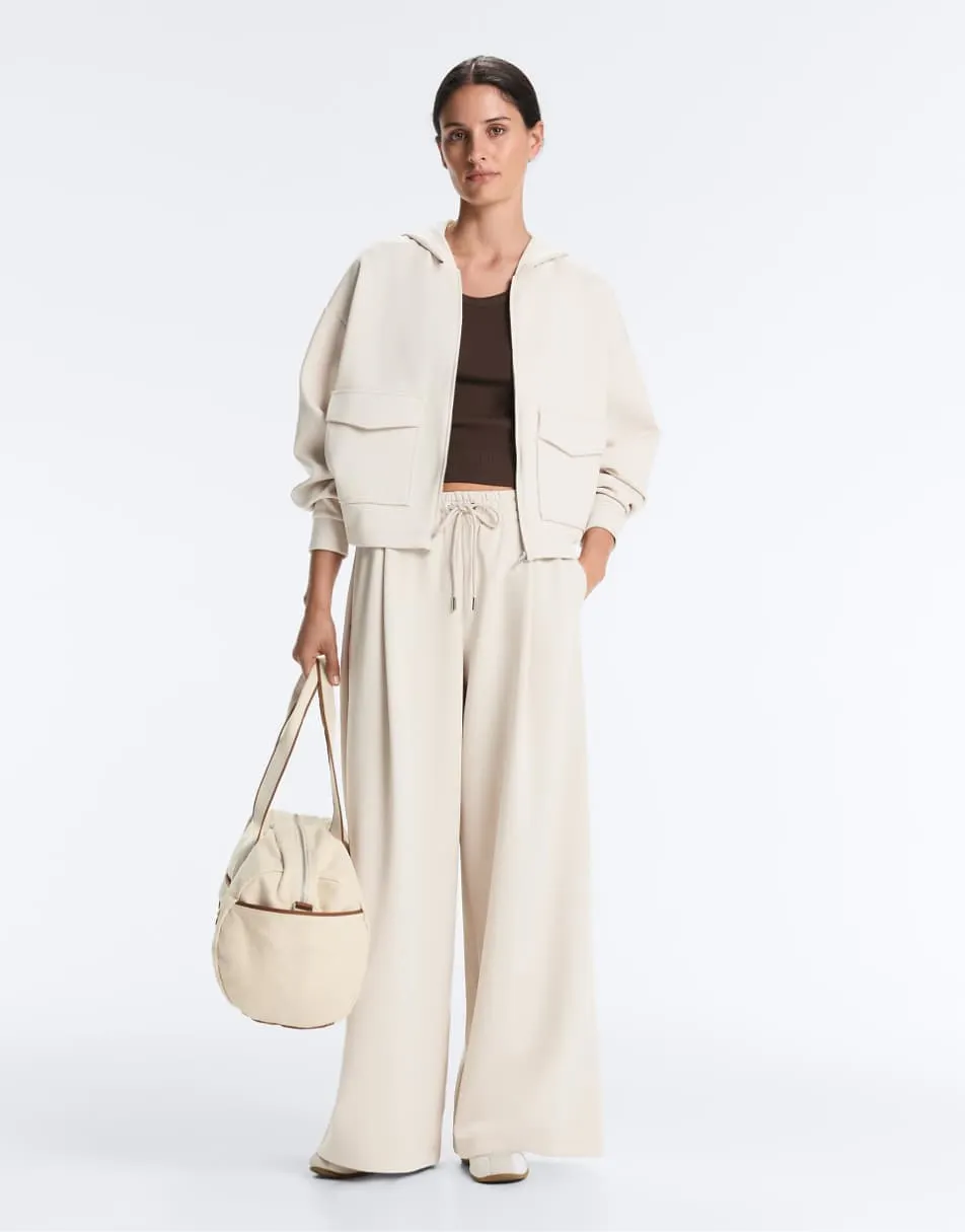 OYSHO Hooded piqué cotton jacket in beige