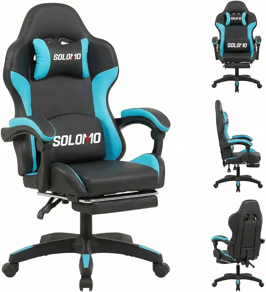 Gaming Chair with Footrest, Video Game Chair with Headrest and Lumbar Support, Linkage Armrest, High Back Reclining, Height Adjustable Game Chair for Adults