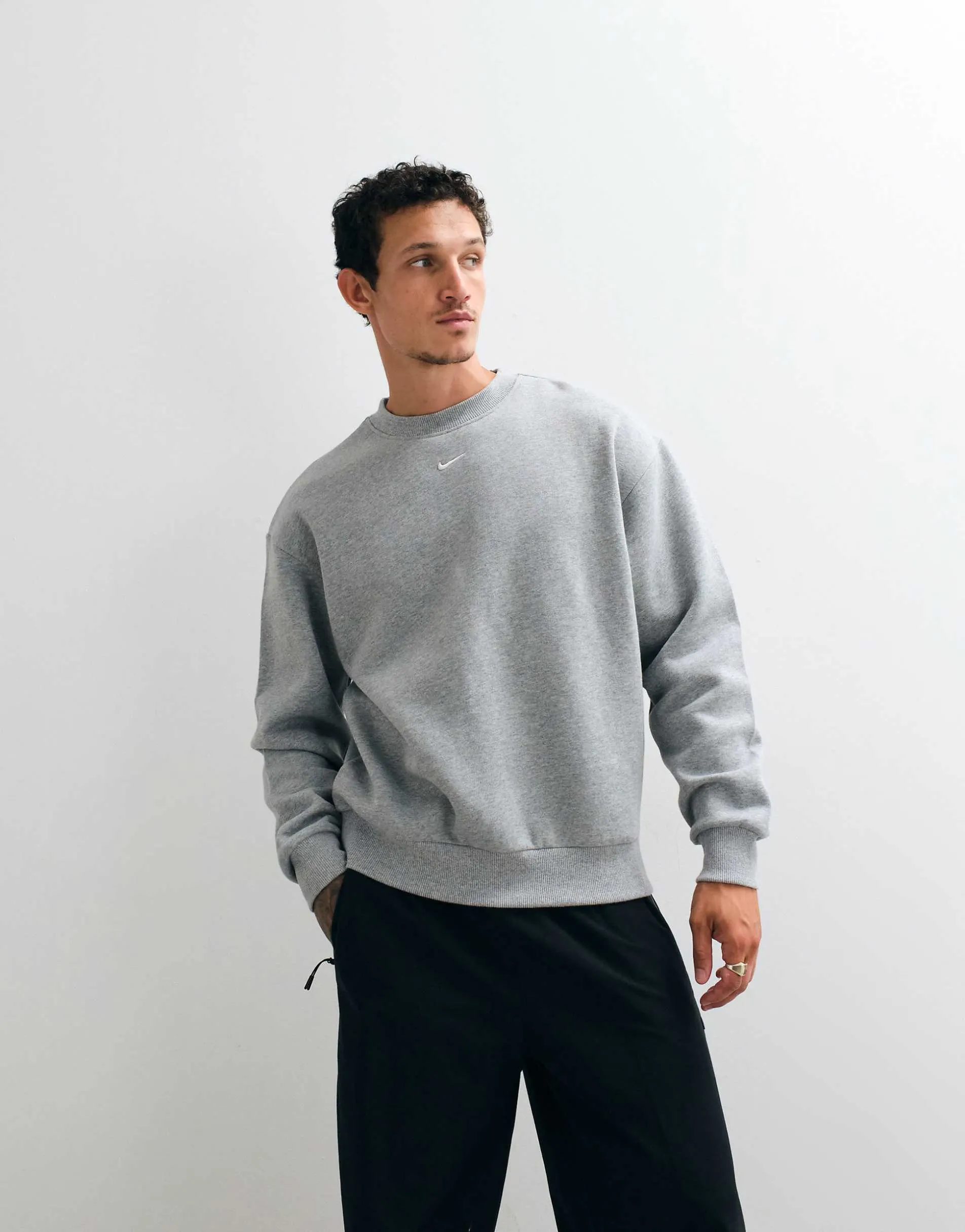 Nike Solo central swoosh logo oversized fleece sweatshirt in grey