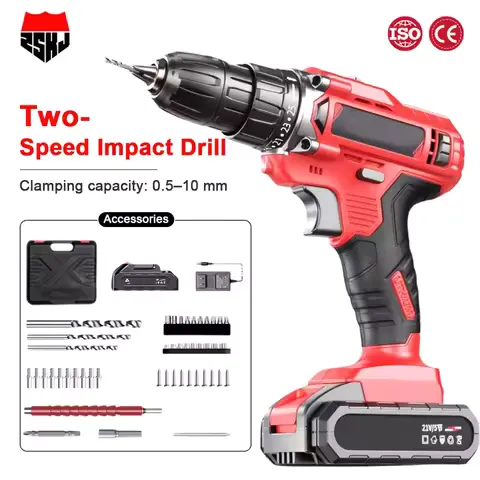 Multifunctional Powerful Electric Drill Rechargeable Cordless Electric Screwdriver Dual Speed Impact Drill Power Tool Set