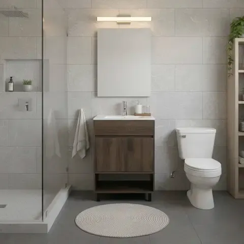 Combo Mueble de baño + Lavamanos + Grifería + Espejo Nero Madera Oscura 60x85x47 cm