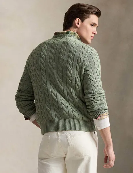 Cable-Knit Cotton Jumper Fern Green Heather