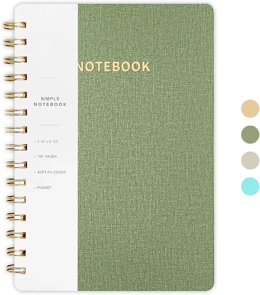 Spiral Notebook-5.75" x 8.125" College Ruled Journal with Inner Pockets and 160 Pages, Cloth Cover Business Journal, Twin-Wire Binding Notebook Perfect for Office & Home School Supplies Army Green