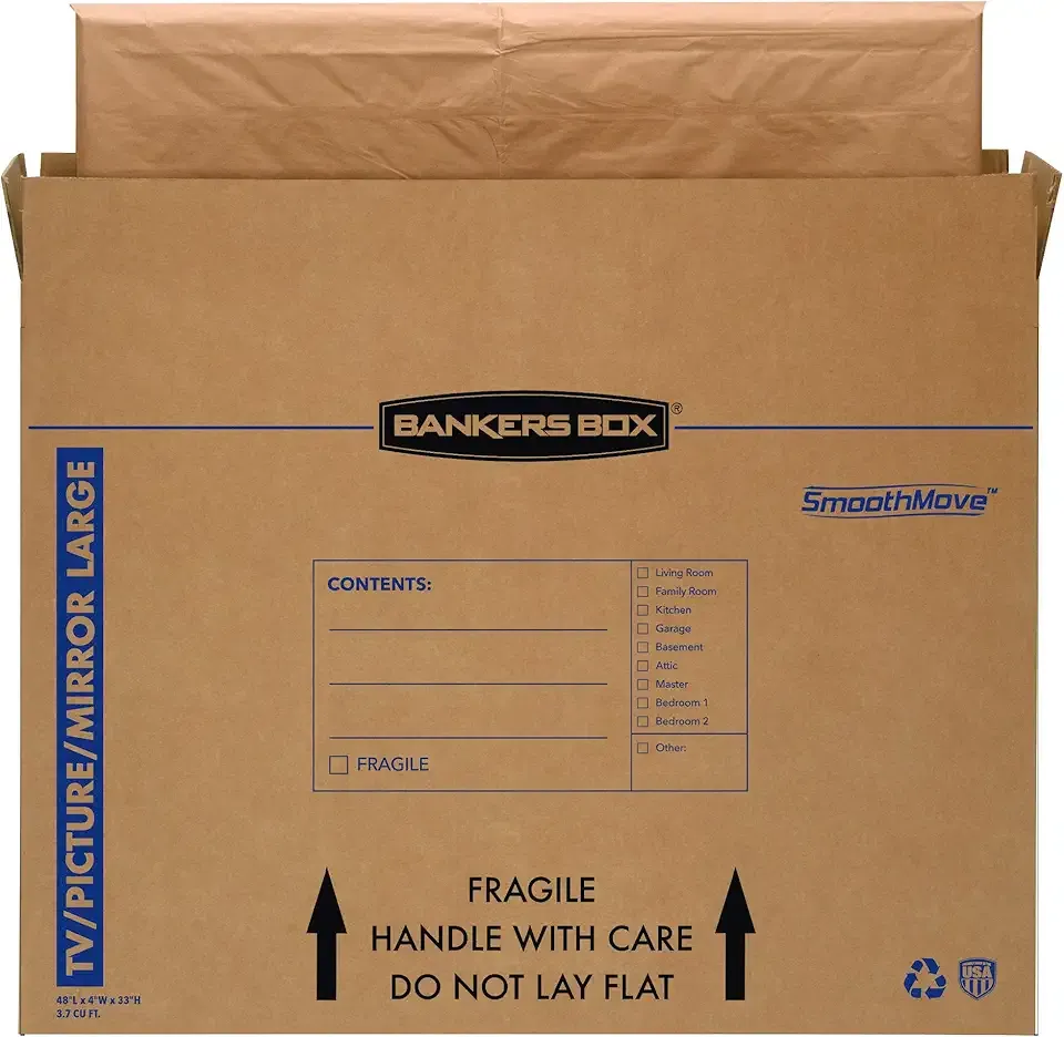 Bankers Box Large - up to 55" TV/Picture/Mirror - Moving Box 4 Pack, 48-in x 4-in x 33-in (7711301)