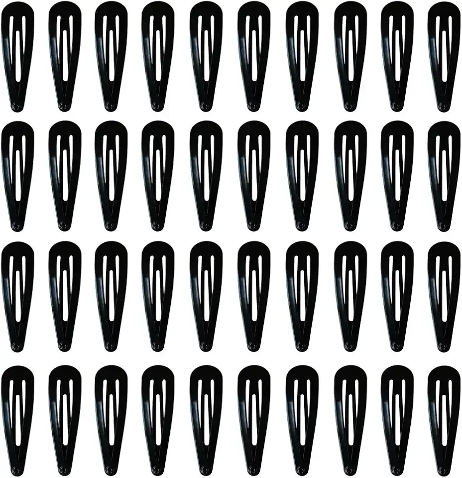 40 Pack Black 2 Inch Barrettes Women Metal Snap Hair Clips Accessories
