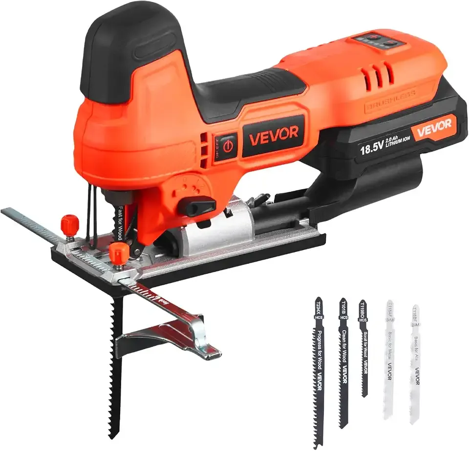 20V Cordless Jig Saw, 7/8" Brushless Jigsaw Tool for Makita 18V Battery, 3500 SPM & 6 Variable Speed, Battery & Charger, LED Light, 0-45° Bevel Cuts, 6 Blades, 4 Orbital Settings, Wood & Metal
