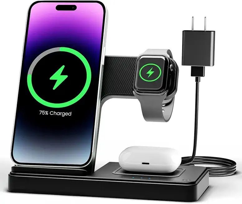 Wireless Charger iPhone Charging Station: 3 in 1 Charger Stand Multiple Devices for Apple - iPhone 17 16e 16 15 14 Pro Max 13 12 11 - Watch 10 9 8 7 6 5 4 3 2 SE and Ultra Series - Airpods 4 3 Pro