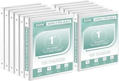 SUIN 1-Inch 3-Ring-Binder, Customizable Clear View Cover, for US Letter Size 8-1/2 x 11'', Perfect for Office/School (White - 12 Packs) SUIN 1-Inch 3-Ring-Binder, Customizable Clear View Cov…